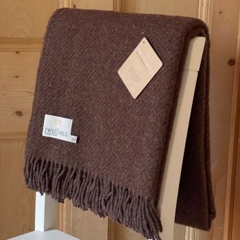 Tweedmill Rustic Recycled Coffee Brown All Wool Throw or Blanket