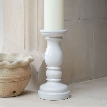 Ceramic Pillar Candle Holder Handmade Antique Stone White - Large 34 cm H