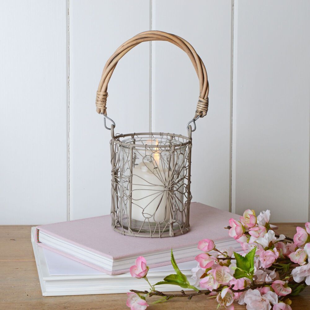 Glass Candle Holders with Natural Woven Handle - Small