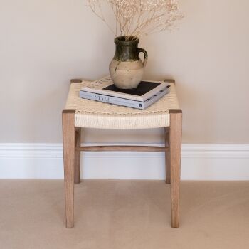 Wooden Stool with Natural Cream Wicker Woven Seat