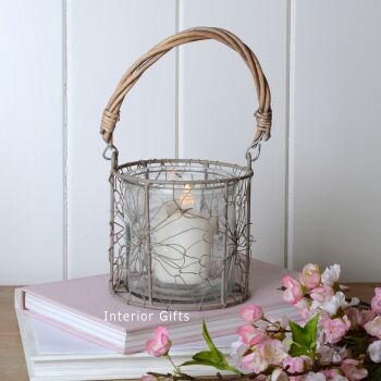 Glass Candle Holder with Natural Woven Handle - Medium