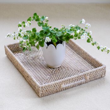 Rattan Wicker Artisan Tray Medium - Natural Whitewash