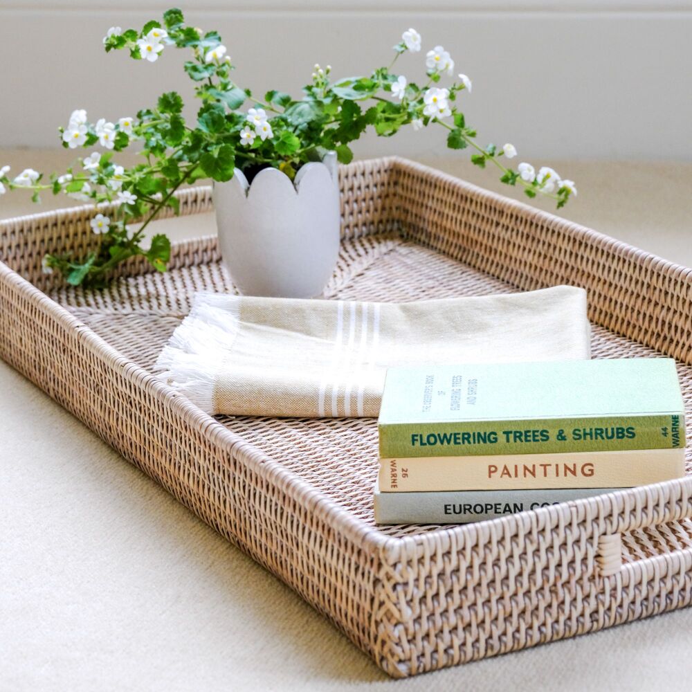 Rattan Wicker Artisan Tray Extra Large - Natural Whitewash