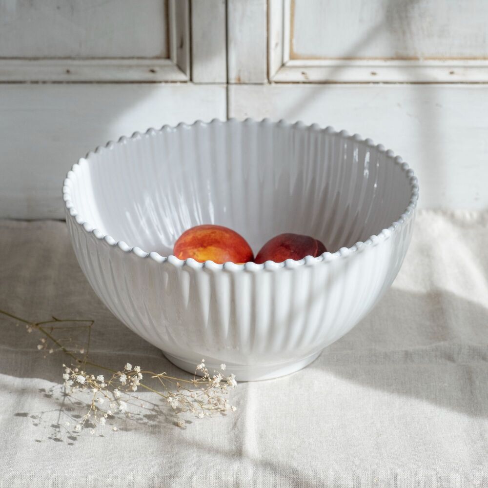 Medium Footed Stoneware Centrepiece Bowl /Fruit Bowl - White