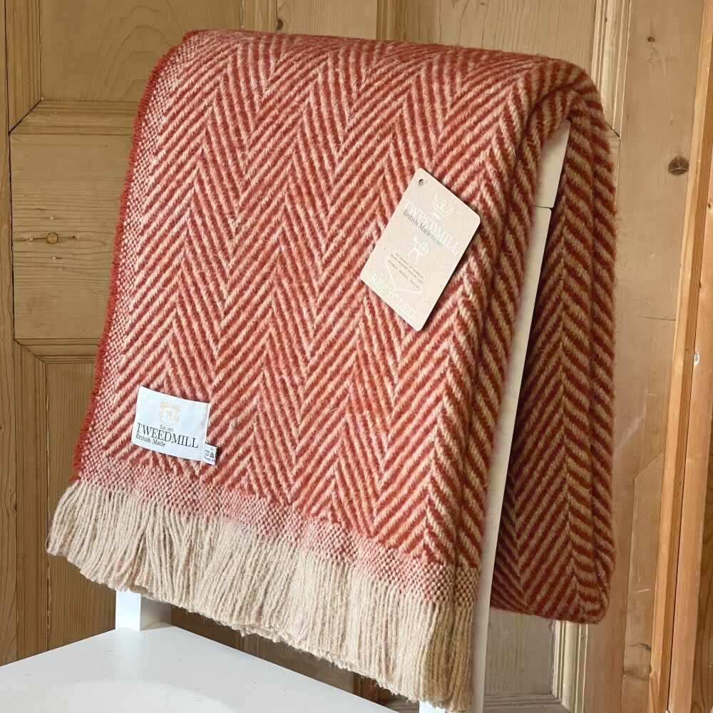 Tweedmill Recycled Herringbone Heavyweight LARGE Throw / Blanket  - Cinnamo