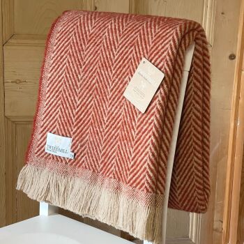 Tweedmill Recycled Herringbone Heavyweight LARGE Throw / Blanket  - Cinnamon Orange