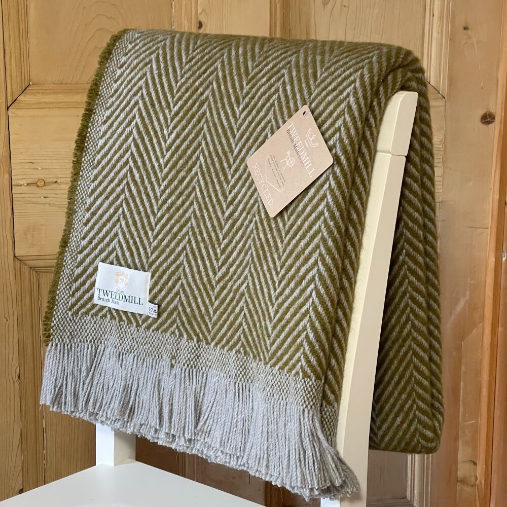 Tweedmill Recycled Herringbone Heavyweight LARGE Throw / Blanket  - Muted O