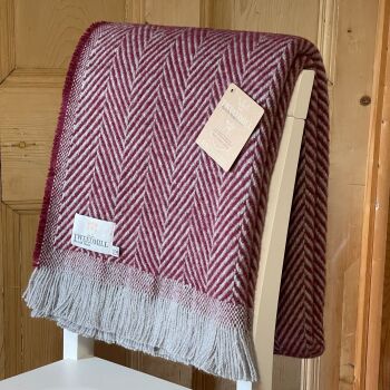 Tweedmill Recycled Herringbone Heavyweight LARGE Throw / Blanket  - Muted Dark Pink