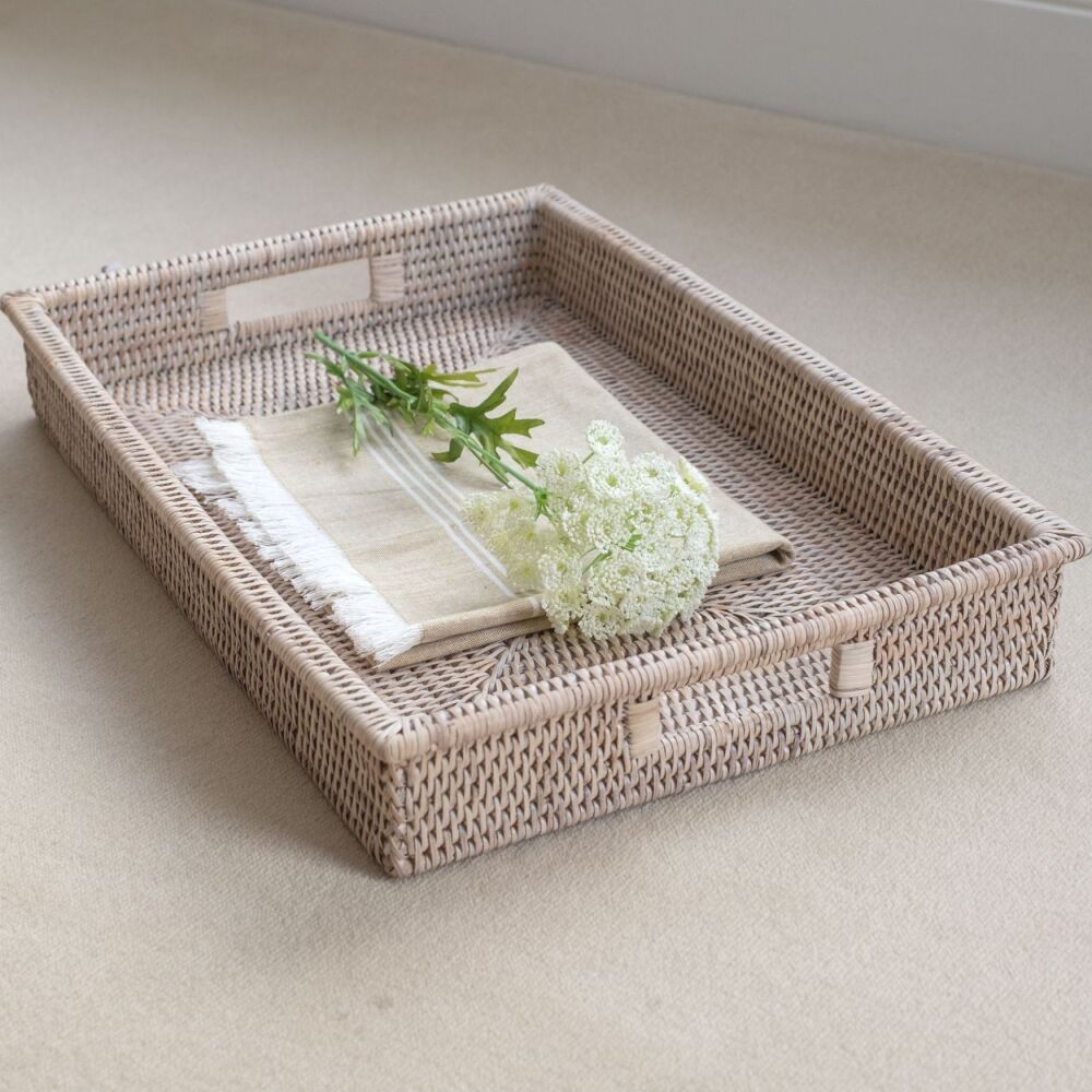 Rattan Wicker Artisan Tray Roll Top XL - Natural Whitewash