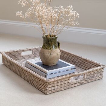 Rattan Wicker Artisan Tray Roll Top XXL - Natural Whitewash