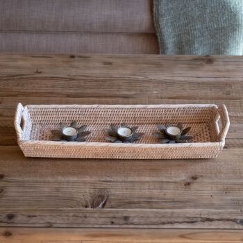 Rattan Wicker Artisan Tray Rectangular Styling - Natural Whitewash