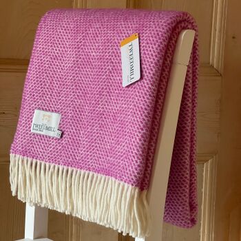 Tweedmill Rosa Cerise Pink Honeycomb Weave Pure New Wool Throw Blanket