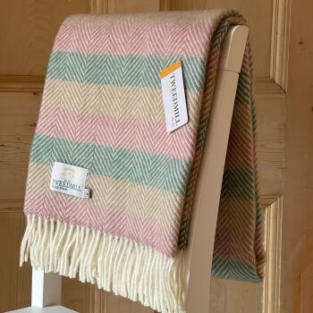 Tweedmill Herringbone Summer Breeze Stripe Knee Rug or Small Blanket Pure New Wool