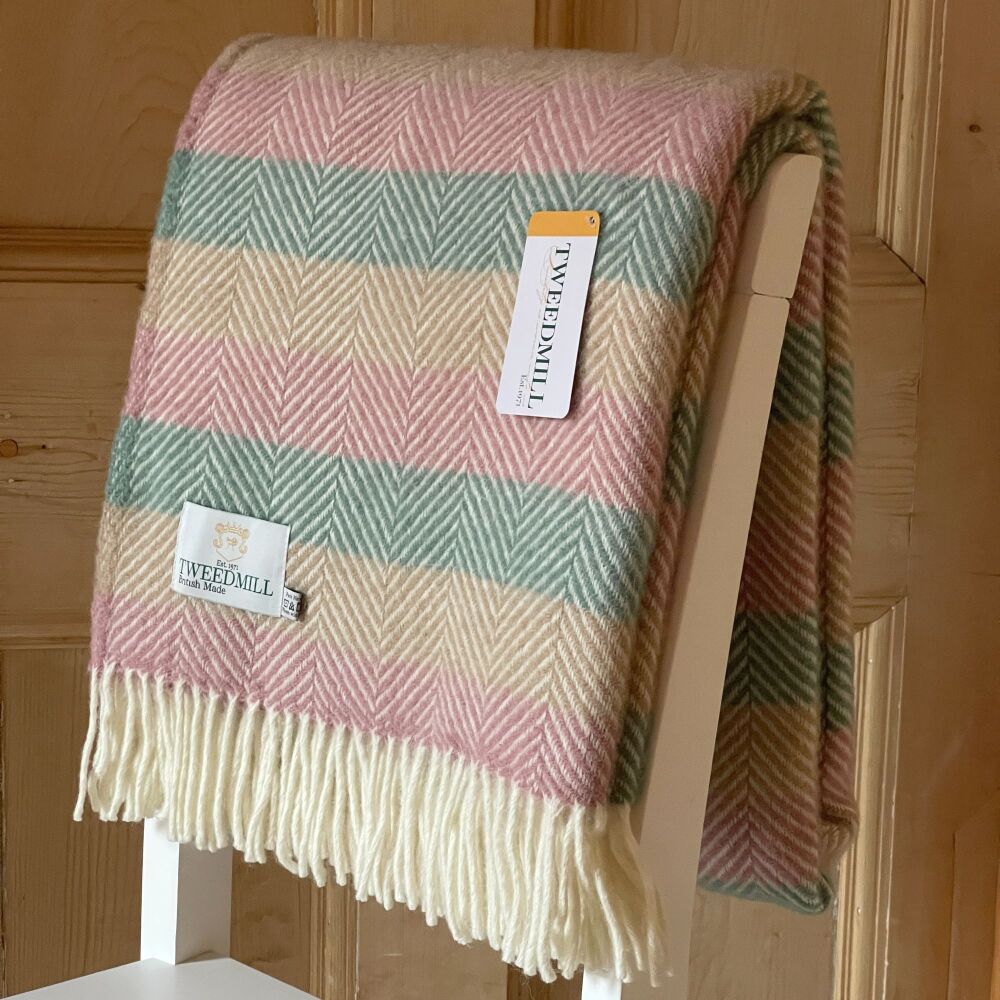 Tweedmill Herringbone Summer Breeze Stripe Pure New Wool Throw