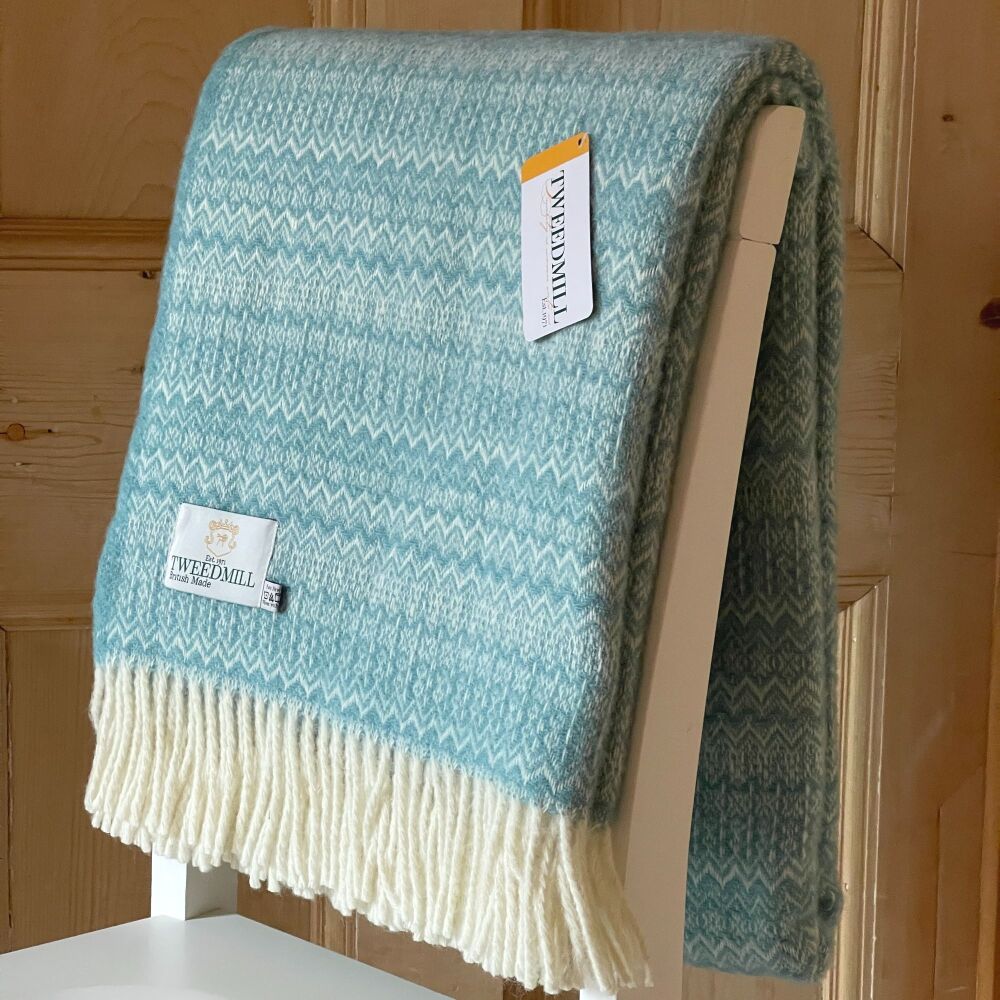 Tweedmill Fair Isle Pure New Wool Throw Blanket - Spearmint Blue