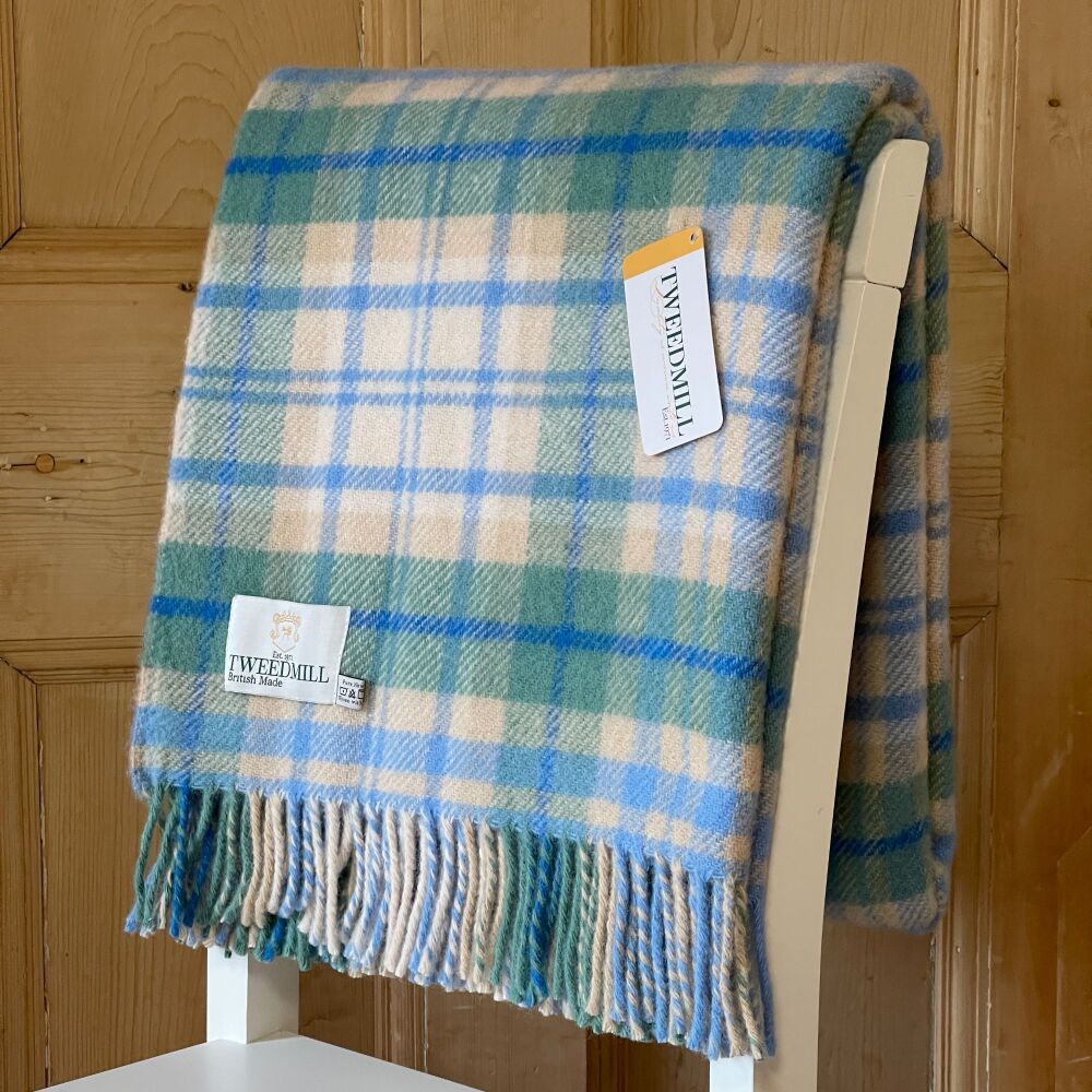 Tweedmill Country Cottage Check Blue & Green Pure New Wool Throw Blanket