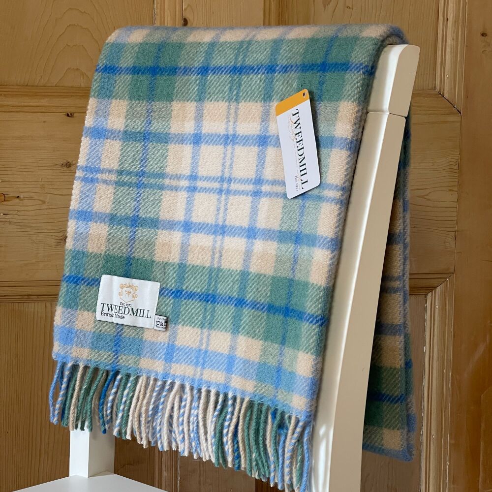 Tweedmill Country Cottage Check Blue & Green Knee Rug or Small Blanket Pure