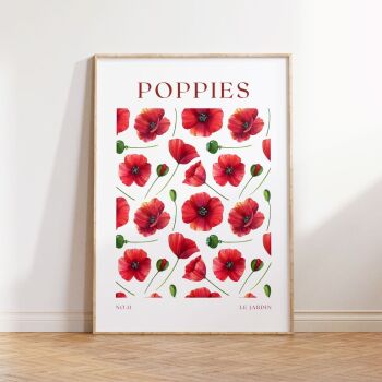 Poppy Flower Print - Red & Green