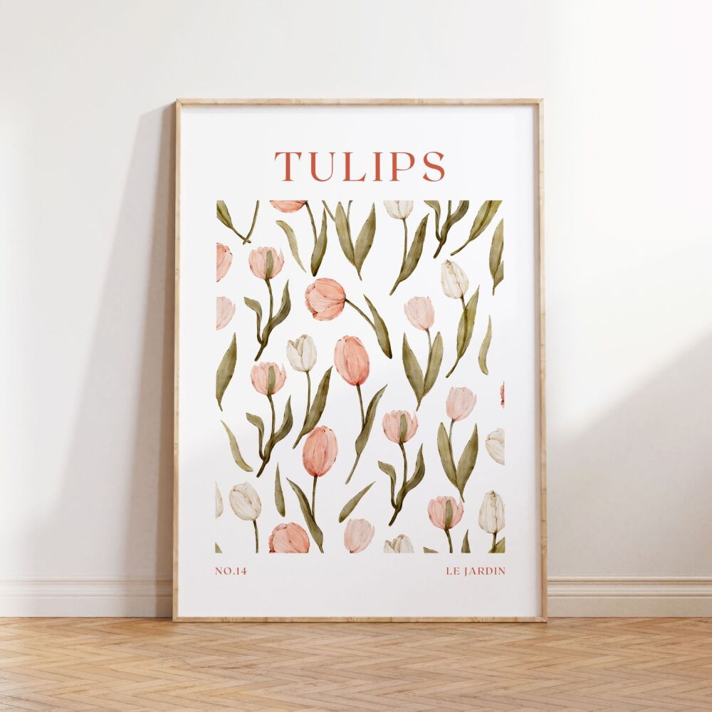 Tulip Art Print - Soft Pink & Green