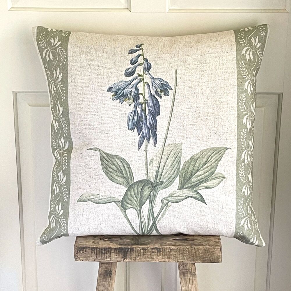 Linen mix Flower Garden Cushion -  Botanical Green & Cream