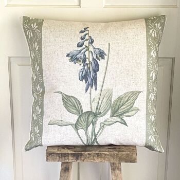 Linen mix Flower Cushion - Botanical Green & Blue