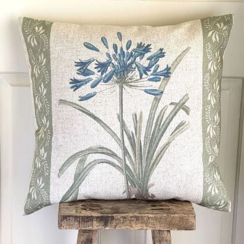 Linen mix Agapanthus Cushion -  Botanical Green & Blue
