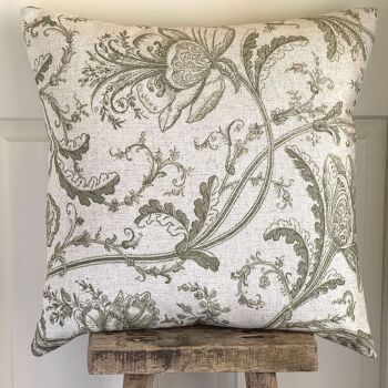Linen mix Flower Garden Cushion - Vintage White & Sage Green