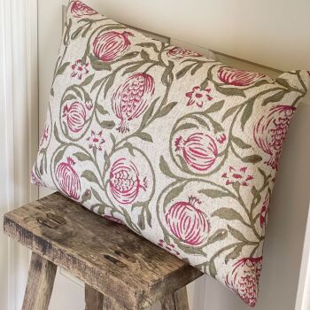 Linen mix Cushion in Pink & Green - Rectangular
