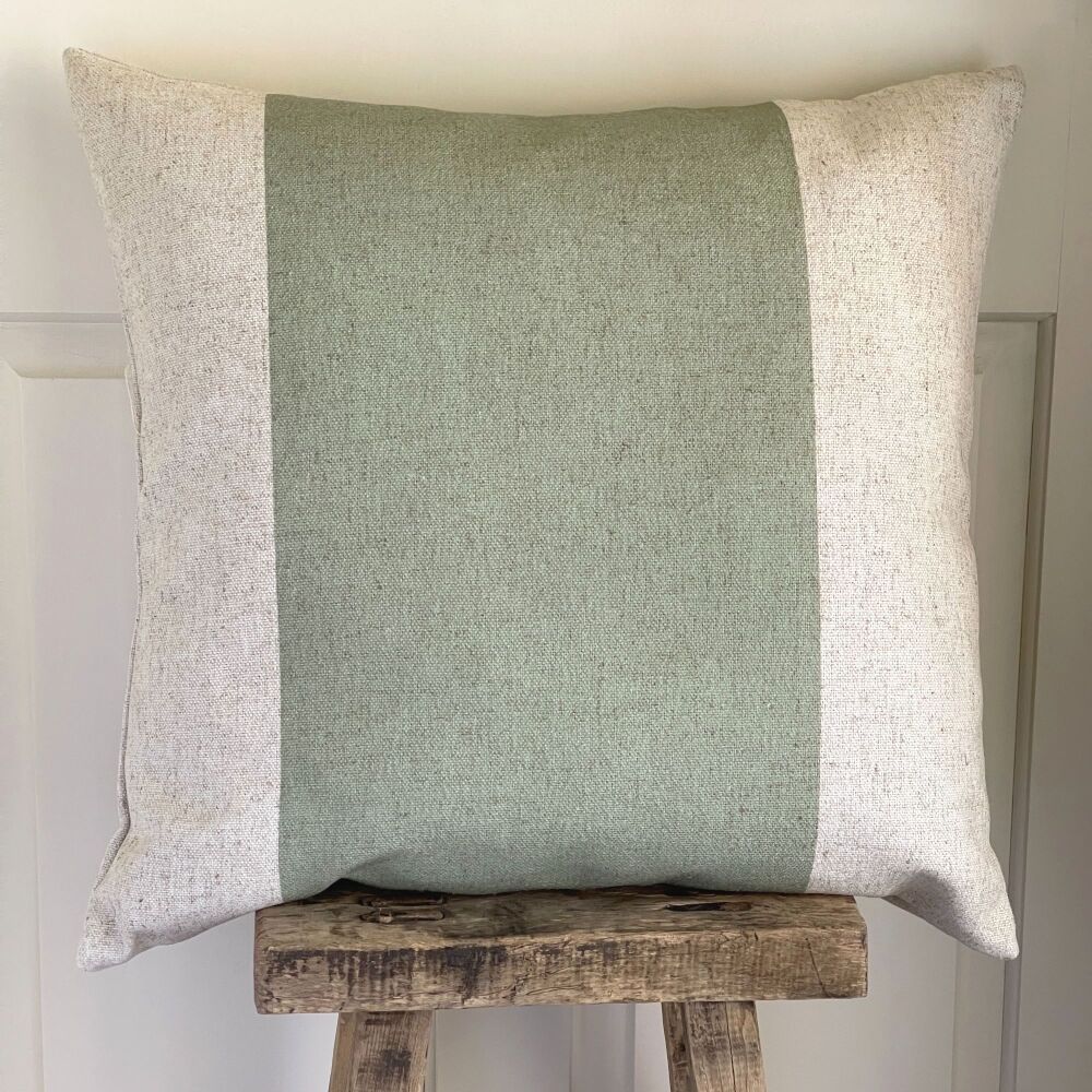 Linen mix Atlantic Stripe Cushion - Antique White & Green