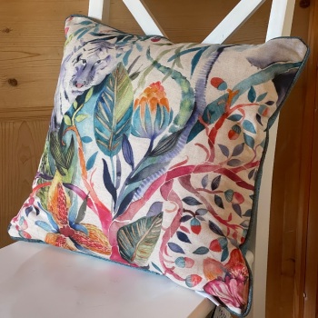 Voyage Botanical Cushion in Teal, Blue & Cerise Pink - 50 x 50 cm