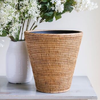 Rattan Wicker Artisan Round Waste Paper Bin Basket - Natural