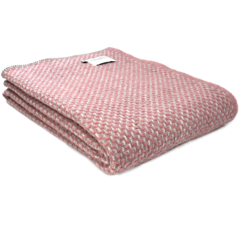 Tweedmill Blanket Stitch Dusky Pink & Silver Grey Pure New Wool Throw Blanket - Large