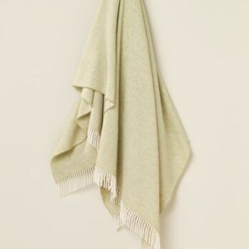 BRONTE by Moon Herringbone Sage Green Throw in super soft Merino Lambswool
