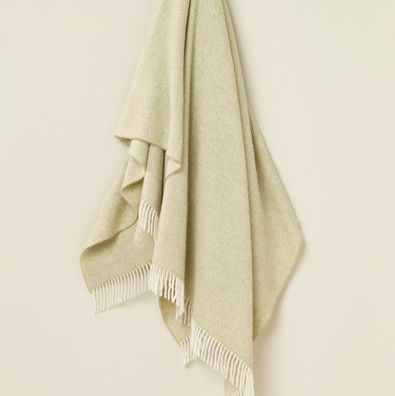 BRONTE by Moon Herringbone Sage Green Throw in super soft Merino Lambswool