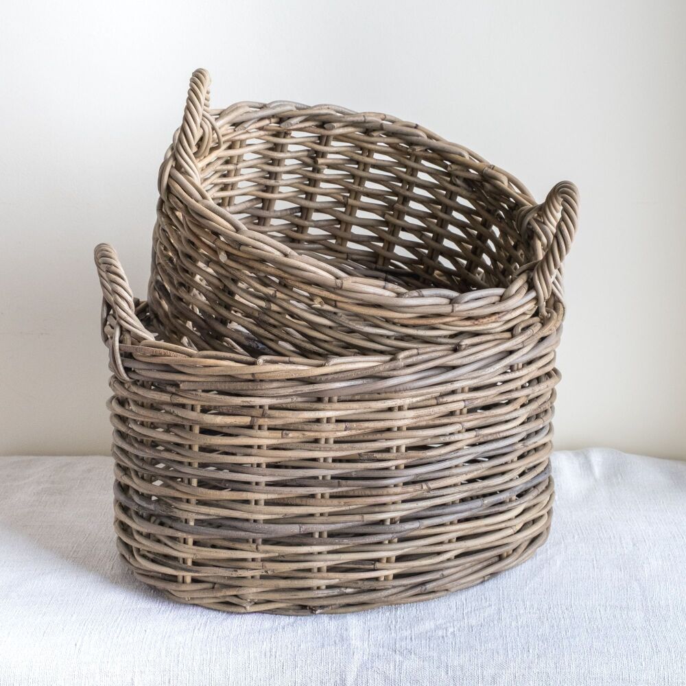 Rattan Wicker Oval Basket with handles - Natural