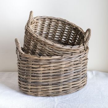 Rattan Wicker Oval Basket with handles - Natural