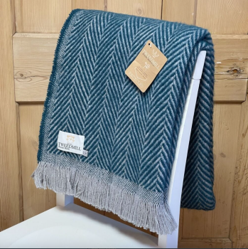 Tweedmill Recycled Herringbone Heavyweight LARGE Throw / Blanket  - Teal Green