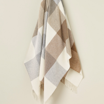 BRONTE by Moon Block Islay Natural Beige Check Throw in super soft Merino Lambswool