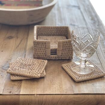 Rattan Wicker Artisan Square Coasters Set of 6 - Natural Whitewash