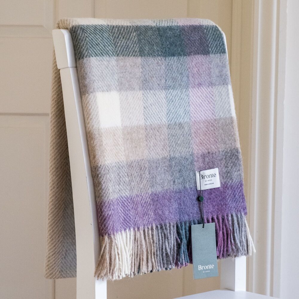 BRONTE by Moon Check Woodale Heather Purple Throw in 100% Shetland Wool