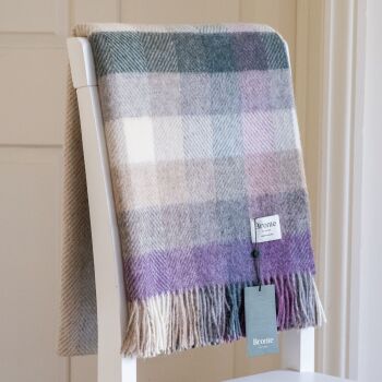 BRONTE by Moon Check Woodale Heather Purple Throw in 100% Shetland Wool