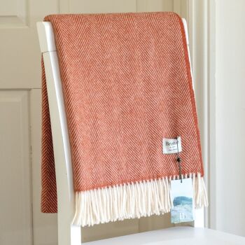 BRONTE by Moon Herringbone Orange-Rust Throw in super soft Merino Lambswool