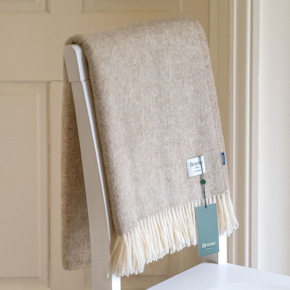 BRONTE by Moon British Wool Herringbone Throw - Natural Beige