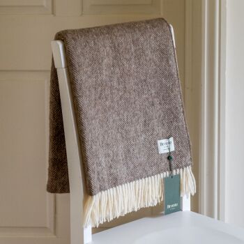 BRONTE by Moon British Wool Herringbone Throw - Natural Brown