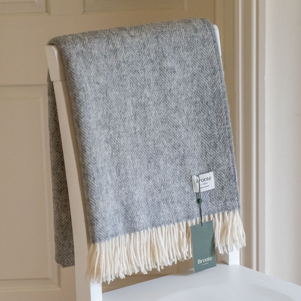 BRONTE by Moon British Wool Herringbone Throw - Silver Grey