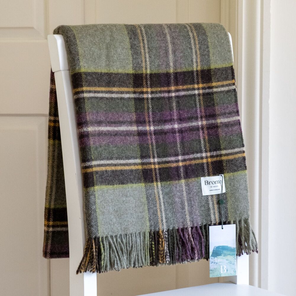 BRONTE by Moon Bramble Plaid Shetland Wool Throw/Blanket - Heather Purple