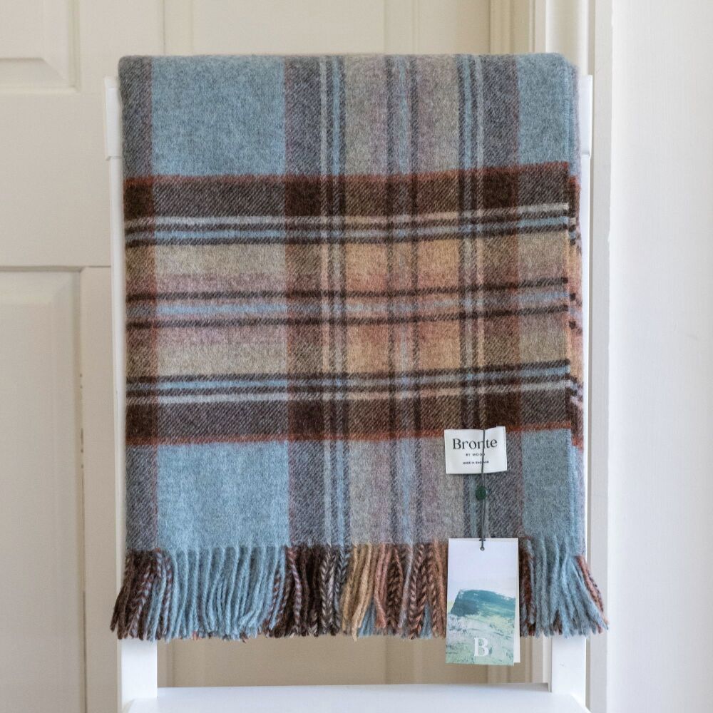 BRONTE by Moon Bramble Plaid Shetland Wool Throw/Blanket - Willow Green