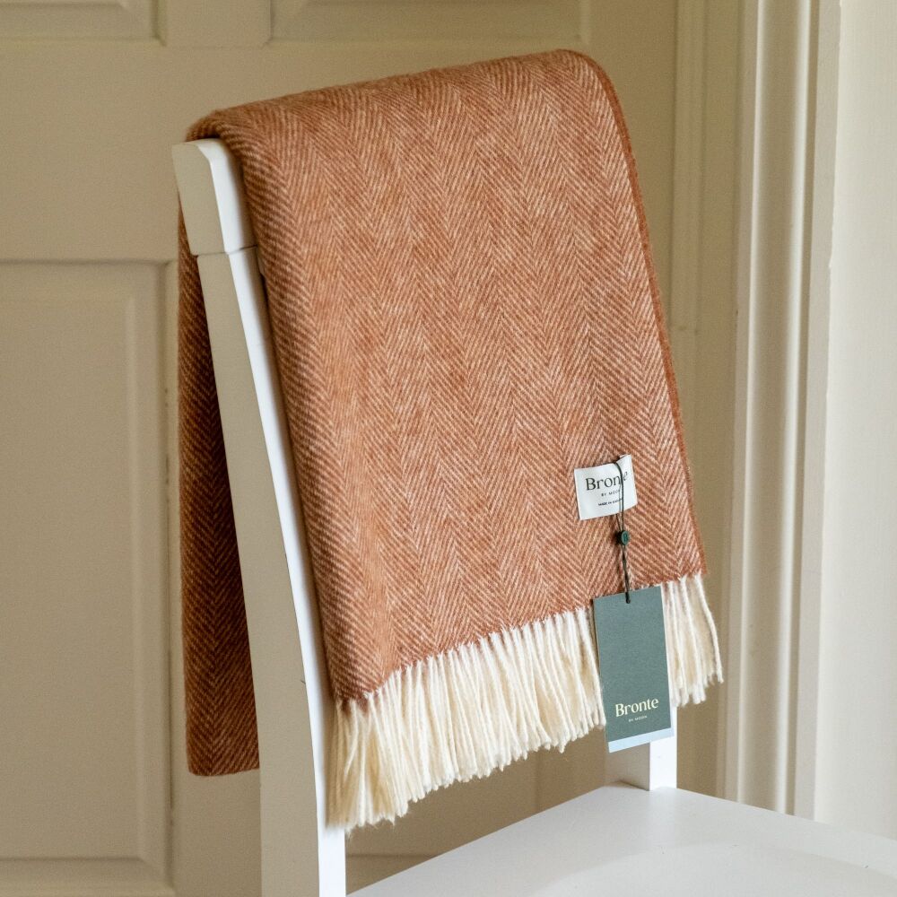 BRONTE by Moon British Wool Herringbone Throw - Terracotta
