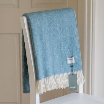 BRONTE by Moon British Wool Herringbone Throw - Teal Blue Lambswool