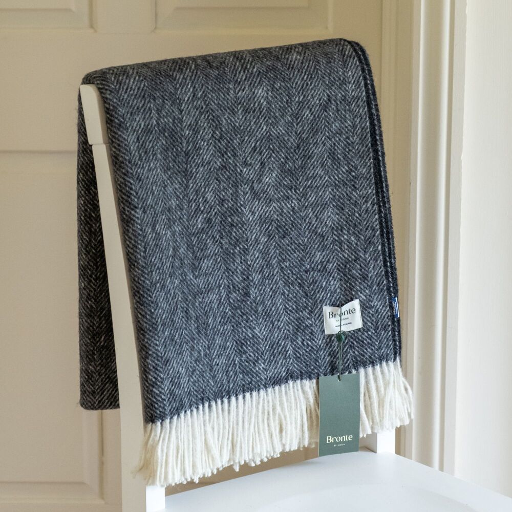 BRONTE by Moon British Wool Herringbone Throw - Black-White